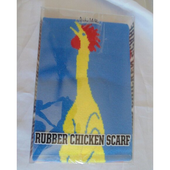 Archie McPhee - Rubber Chicken Scarf Blue Yellow Acrylic 71" - New in Box! - Picture 3 of 3